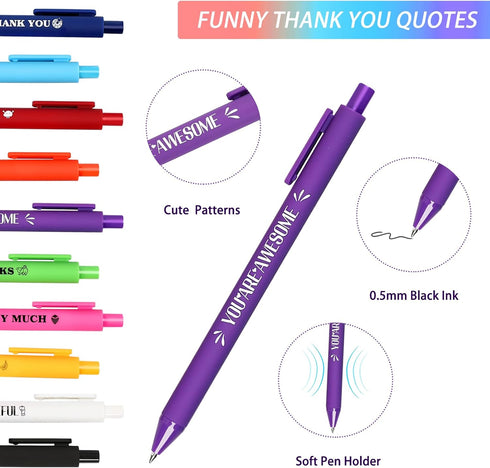 20 Pieces Funny Pens Thank You Pens Motivational Quotes with Multi Candy Colors Soft Touch Novelty Office School Supplies Ideal Gift for Family Co...