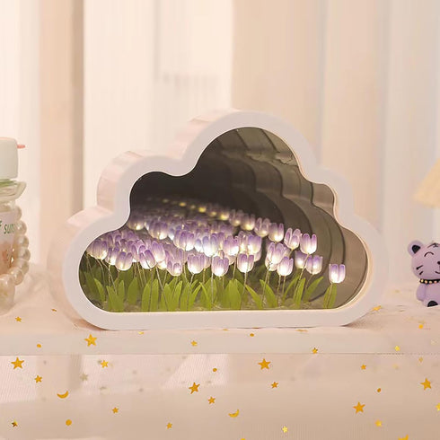 Tulip Night Light Mirror,DIY Tulip Cloud Desk Lamp LED Handmade Tulip Table Lamp (Purple)...