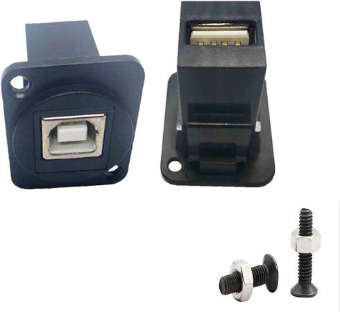 USB 2.0 D Panel Mount Connector USB B to USB A Adapter Solderless Socket Female to Female Converter Data Transfer for Audio Video Optoelectronic N...