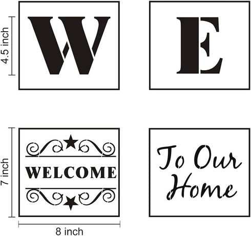 Welcome Stencils for Painting on Wood - 11 Pack Large Vertical Welcome Sign Stencil Templates for Wood Signs, Reusable Letter Stencils for Home, P...