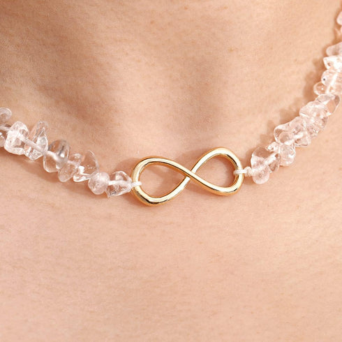 XUUU Choker Necklace for Women Men Infinity Charm Plated 14k Gold Tumbled Clear Quartz Natural Energy Healing Crystals and Gemstones Necklaces...