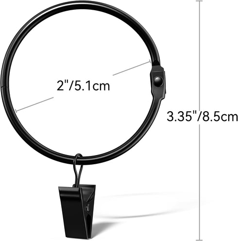 24 Pack 2 Inches Curtain Rings with Clips, Openable Drapery Metal Clip Iron Drapes Hangers Decorative for Windows Rods Rustproof, Black...