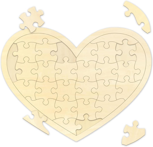 28 Piece Blank Heart Puzzle to Draw on, Blank Puzzle Heart Shape with Puzzle Tray, Make Your Own Wooden Jigsaw Puzzles for Crafts & DIY, Custom Pu...