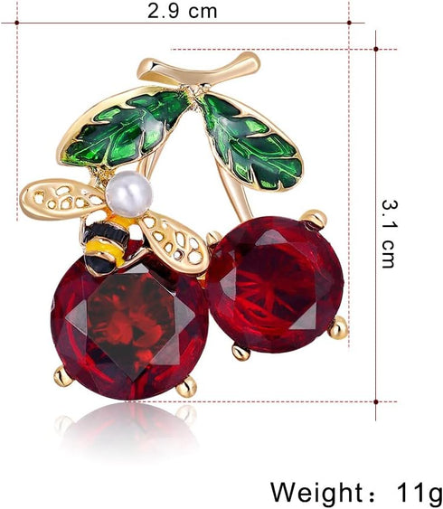 Cherry Brooch for women Red Crystal Pin Bee Brooches Wedding Brooch Cherry Pin Brooch Women Dress Scarf Clothing Accessories Jewelry...