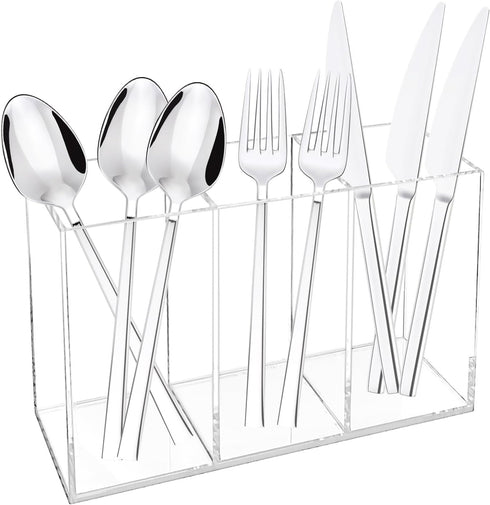 Rainmae Acrylic Cutlery Storage Organizer, Plastic Cutlery Utensil Holder Storage Organizer Caddy for Kitchen Countertop Organization - Holds Fork...