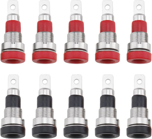 10Pieces 4mm Female Adapter Banana Jack Plug Audio Speaker Banana Plug Type Test Connector Panel Mount Banana Socket Jack Plug (5X Black, 5X Red)...