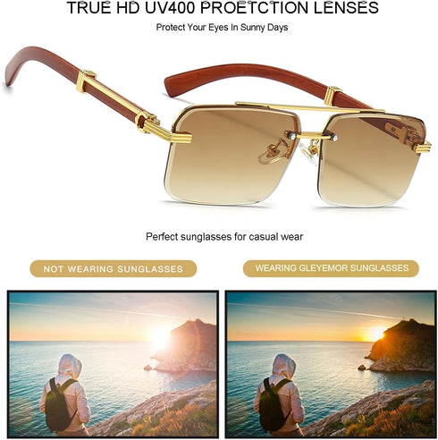 Gleyemor Mens Sunglasses Fashion Rimless Rectangle Sunglasses Square Frameless Sunglasses for Men...