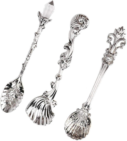 Fdit Vintage Style Coffee Spoons Set 3Pcs Dessert Spoons Royal Style Metal Carved Teaspoons for Kitchen Dining Bar and Tea Parties...