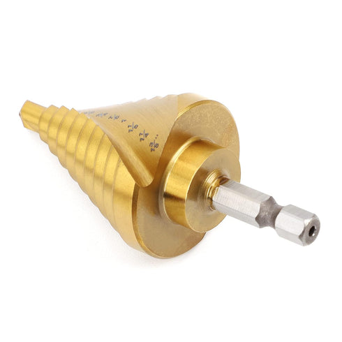 COMOWARE Hex Shank HSS Step Drill Bit with Two Spiral Flutes and Titanium Coating - 10 Step Sizes (1/4” – 1-3/8”) - Ideal for Metal, Stainless Ste...