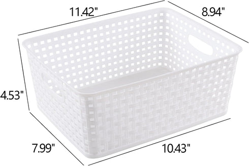 Gloreen White Plastic Basket, 8 Quart Weave Storage Baskets, 4 Packs...