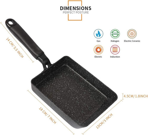MyLifeUNIT Tamagoyaki Pan, Japanese Omelette Pan Nonstick with Silicone Spatula, Square Egg Pan 7 x 5 inches, Black...