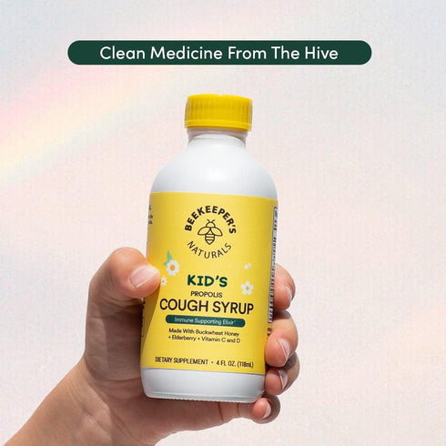 Beekeeper's Naturals Propolis Honey Cough Syrup Daytime for Kids Immune Support with Elderberry, Vitamin C, Vitamin D & Raw Honey - Throat Soothin...
