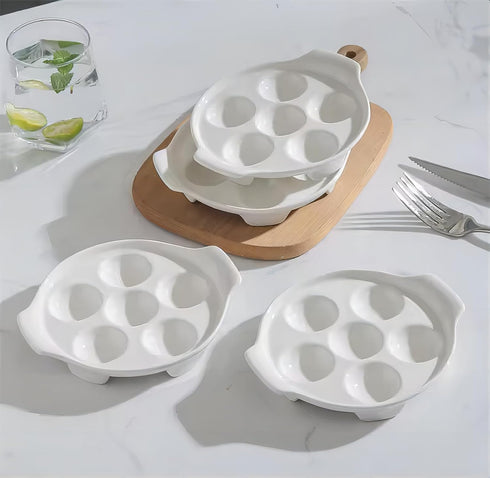 Bamboo's Grocery LoKii 6 Holes 2 Pack Ceramic Escargot Dish, Ceramic Snail Dish with Handles, Escargot Dish Diet Plates, White, 6 Inches...