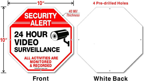(4 Pack) "Security Alert, 24 Hour Video Surveillance, All Activities Monitored" Signs,10x10 Inches .040 Aluminum Reflective Warning Sign for Home ...