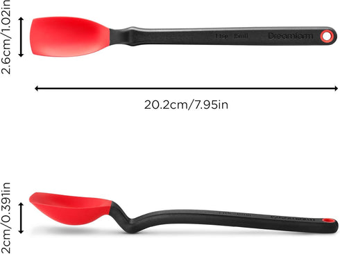 Dreamfarm Mini Supoon Non-Stick Sit-Up Silicone Scraping Cooking Spoon, Jar Scraper Measures 5ml Tsp - 8" Red...