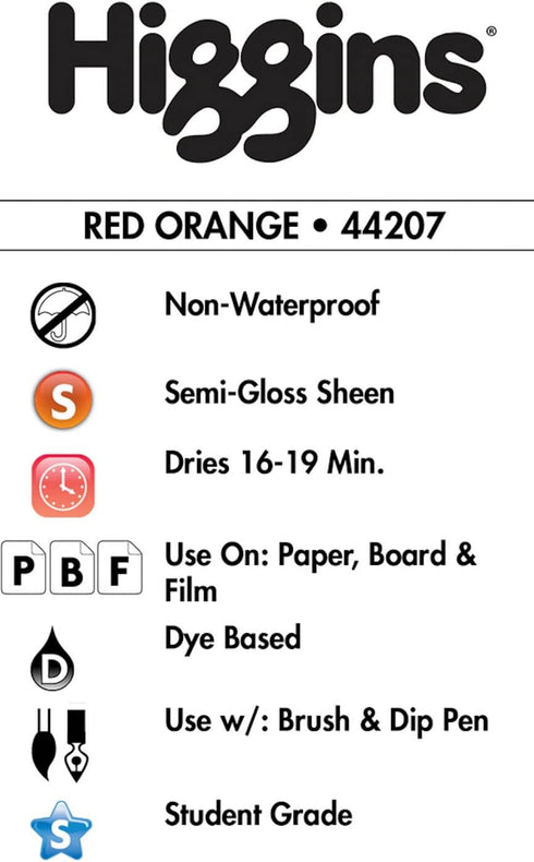 Higgins Dye-Based Drawing Ink, Red Orange, 1 Ounce Bottle (44207)...