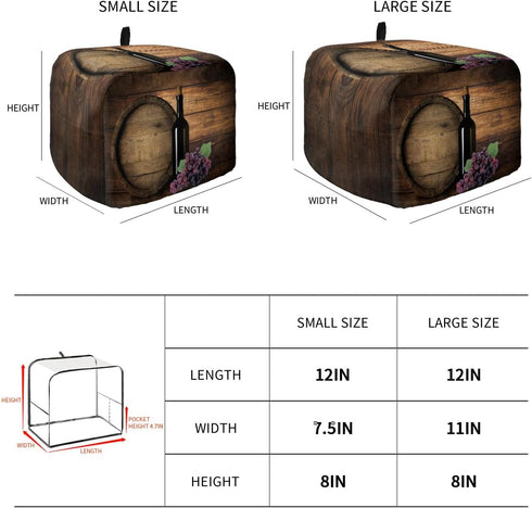 Toaster Cover 2 Slice, Wine Bottle and Fruit Grape with Wooden Barrel Bread Maker Cover Toaster Dust Cover with Pockets, Dust-Proof Cover for Kitc...