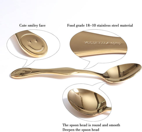 Premium Smiley Face Stainless Steel Dinner Spoon - Perfect for Soup, Coffee and Tea Delights (1 gold and 1 silver two smiling spoons)...