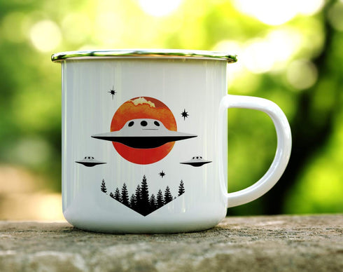 UFO Alien Extraterrestrial Paranormal Enamel Campfire Mug, Outdoor Camping Coffee Cup, Stars Space Nature Hiking Camp Lover Gift (12oz)...