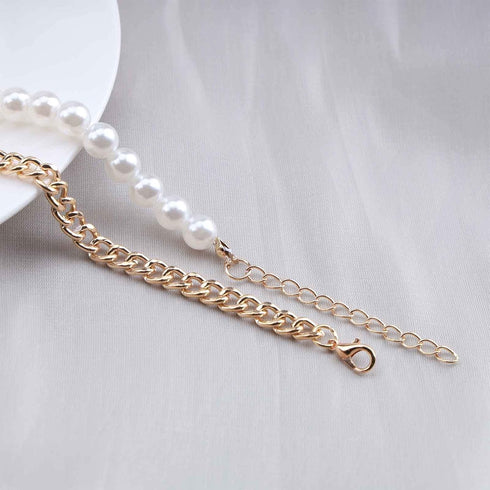 Punk Lock Pendant Necklace Big Pearl Choker Necklace Gold Curb Chain Necklace Vintage Toggle Necklace Choker Jewelry for Women and Girls...