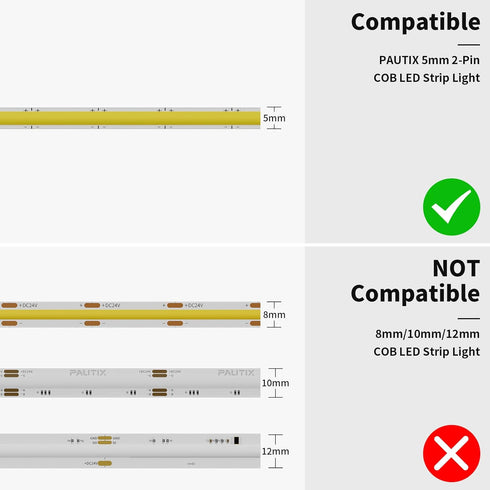 PAUTIX 5mm Connectors for 2-pin COB LED Strip Light,2pcs Gapless Connectors,2pcs L-Shaped Connectors,2pcs Dual End Strip Connectors,2pcs Strip to ...