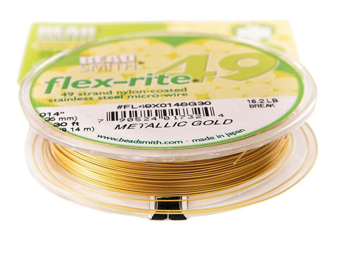 The Beadsmith Flex-Rite Wire – 49 Strand, Nylon Coated, Stainless Steel Beading Wire – Gold Color, 014” Diameter, 30-foot spool – Flexible Wire fo...
