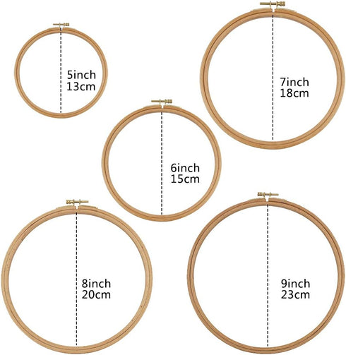5PCS Wooden Embroidery Hoop Set, Beech Wood Cross Stitch Hoops from 5 to 9 Inches, Adjustable Round Embroidery Frames for DIY Needlework, Hand Sew...