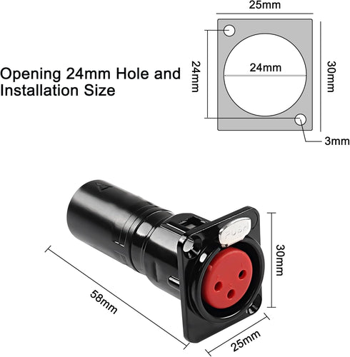 MEIRIYFA XLR 3 Pin Female to Male Pass Through Panel Mount Jack, Mic XLR 3PIN D Series Type Adapter Feed/Pass Thru Converter Compatible with Micro...