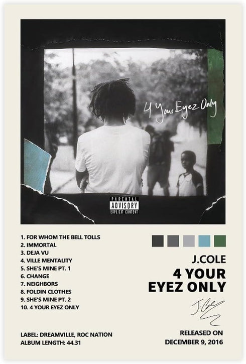YGULC J Cole 4 Your Eyez Only Music Album Cover Signed Limited Poster Canvas Poster Bedroom Decor Sports Landscape Office Room Decor Gift Unframe:...