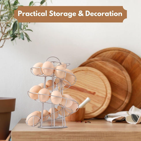 Flexzion Egg Skelter Modern Spiral Egg Holder Countertop (Medium Egg Display) - Freestanding Wired Countertop Egg Holder for Fresh Eggs, Dispenser...