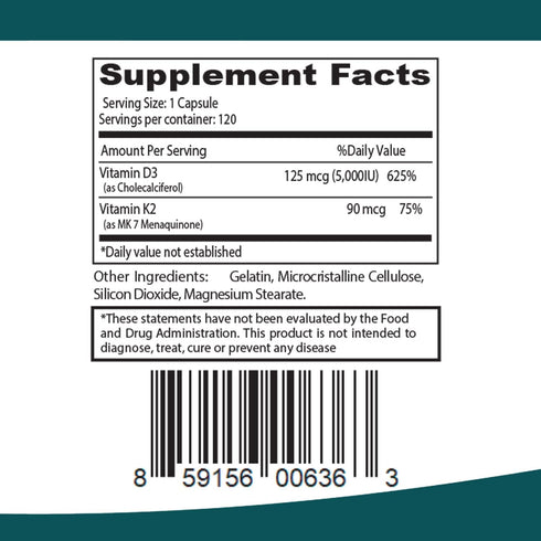 ELP ESSENTIAL Vitamin K2 with D3 Supplement Bone and Heart Health,Capsules K2+D3 Vitamins 120 Capsules...