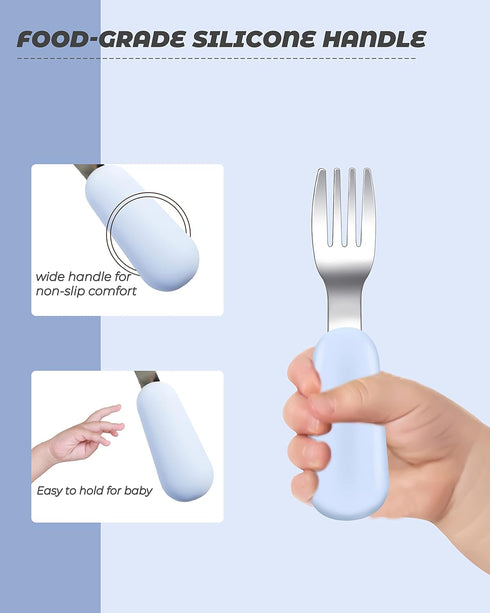 4 pcs Toddler Utensils, Stainless Steel Toddler Silverware Set with Round Handle, Baby Forks for Self Feeding, 2 Toddler Forks and 2 Toddler Spoon...