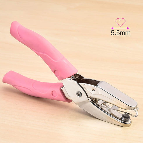1 Pack 6.3 Inch Length 1/4 Inch Diameter of Heart Shape Hole Handheld Single Paper Hole Punch, Puncher with Pink Soft Thick Leather Cover(Heart 1/...