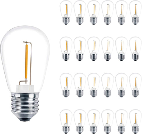 Outdoor String Light Bulbs, 1Watt Shatterproof S14 Replacement Light Bulbs, Vintage Style,E26 Medium Base, 2200K Warm White, 11 Watt Equivalent, 2...