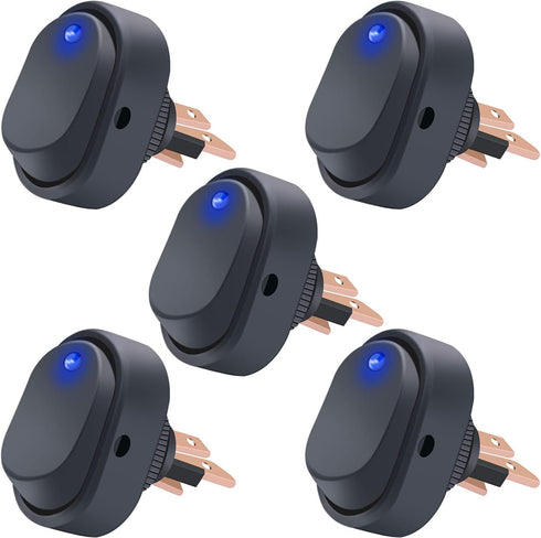 Twidec/5Pcs LED Lighted Rocker Switch Toggle 12V 30A SPST 3 Pin On-Off Blue Round Dot Switch for Car Boat Marine ASW-20D-BU...