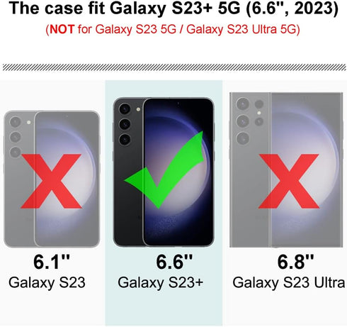 for Samsung Galaxy S23 Plus Case, Shockproof Phone Case with Sliding Camera Cover & Rotatable Ring Holder Kickstand + Tempered Glass Screen Protec...