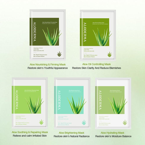 Aloderma Hydrating Sheet Face Masks with 87% Organic Aloe Vera - 5 pack Moisturizing Facial Masks with Hyaluronic Acid & Bergamot Oil for Nourishe...