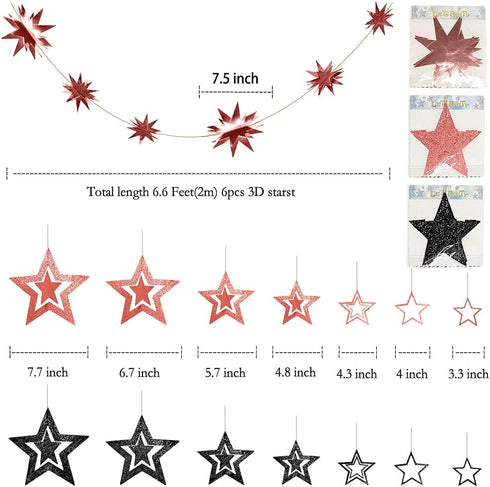 Decor365 Glitter Black Rose Gold Star Garland Twinkle Little Star Party Decoration Hanging Decor backdrop Banner Streamer Birthday Bday Bridal Bab...