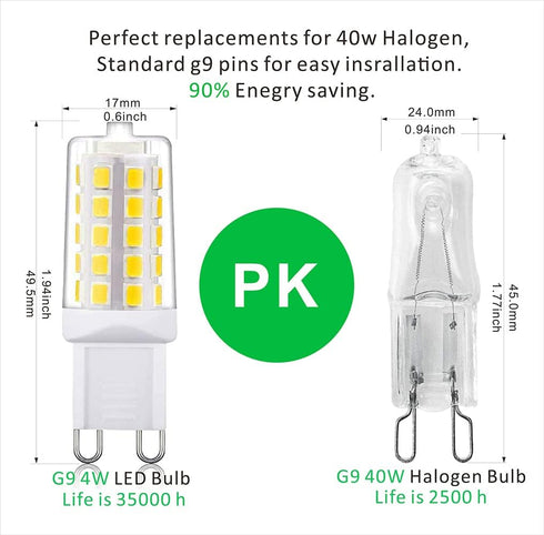 G9 led Bulb Dimmable 4W Natural Daylight White 4000K,Equivalent to 40W Halogen Light, 450Lm 120V AC CRI> 85,No Strobe, Ceramic Bi Pin Base, G9 Bul...