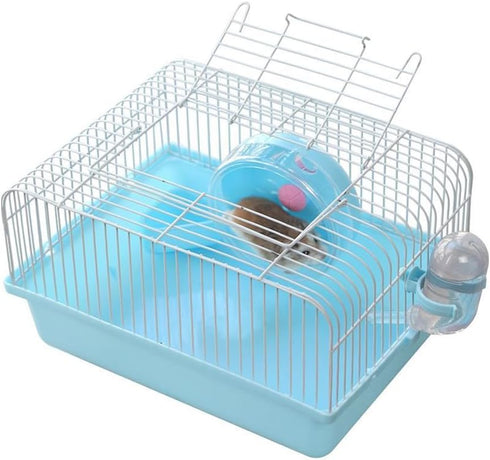 Pet Hamster Cage with Running Wheel Water Bottle Food Basin Portable Carrier House Mice Home Habitat for Going Out, Traveling (Blue)...