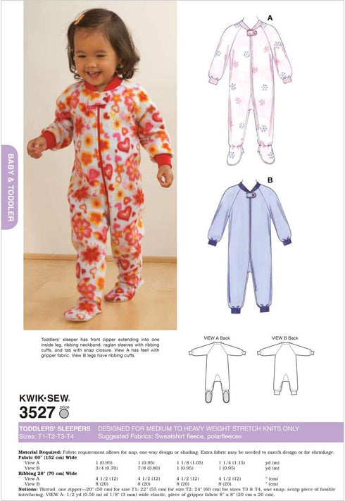 Kwik Sew K3527 Sleepers Sewing Pattern, Size T1-T2-T3-T4...