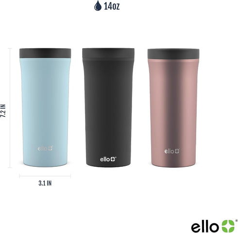 Ello Arabica 14oz Vacuum Insulated Stainless Steel Powder Coat Travel Mug with Leak-Proof Slider Lid, Keeps Hot for 5 Hours, Perfect for Coffee or...