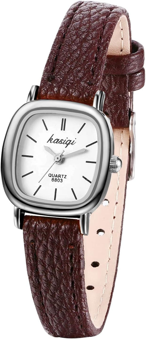 JewelryWe Women Leather Watches Small Square Analog Quartz Watch Simple Elegant Casual Dress Watch...