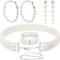 Women's Pearl Jewelry Set Multi Layer Faux Pearl Choker Necklace Pearl Stretch Bracelet Hoop Pearl Dangle Earrings Long Tassel Earrings Valentines...