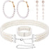 Women's Pearl Jewelry Set Multi Layer Faux Pearl Choker Necklace Pearl Stretch Bracelet Hoop Pearl Dangle Earrings Long Tassel Earrings Valentines...