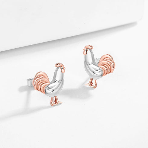 Chicken Stud Earrings for Womens 925 Sterling Silver Hypoallergenic Rooster Chicken Earring Chicken Jewelry Animal Jewelry Gifts for Women...