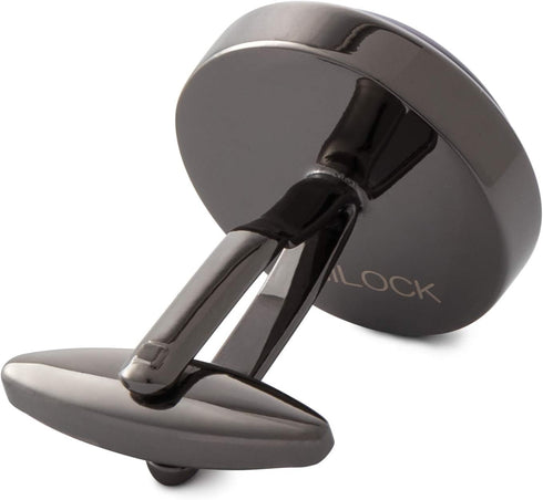 Round Cat Eye Cufflinks for Men Dark Blue Opal Cuff Links in Gun Black Business Shirt...