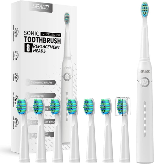 SEAGO Electric Toothbrush for Adults, with 8 Brush Heads and 5 Modes, Rechargeable Sonic Toothbrush One Charge for 30 Days, Travel Electric Toothb...