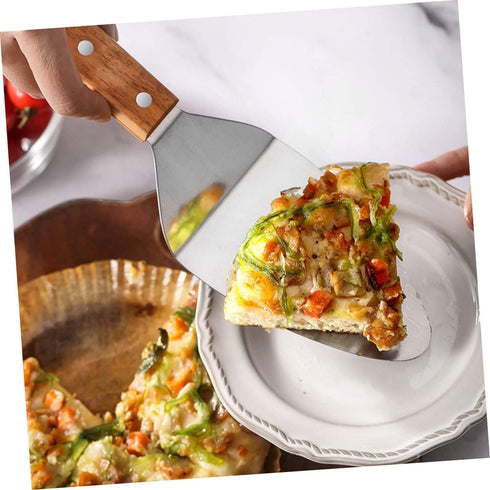 2Pcs Wooden Handle Pizza Shovel pizza spatula pizza cake holder cake server pie server pie cutter baking grilling cheese metal spatula for cooking...