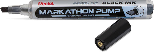 Pentel Markathon Pump Permanent Marker, Chisel Tip, Black Ink, 4 Pack (NLF60XBP4A)...